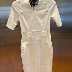 Grace Karin White Mini Dress with Button Accents